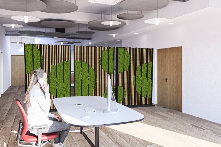 Bureau moderne avec une séparation végétale .