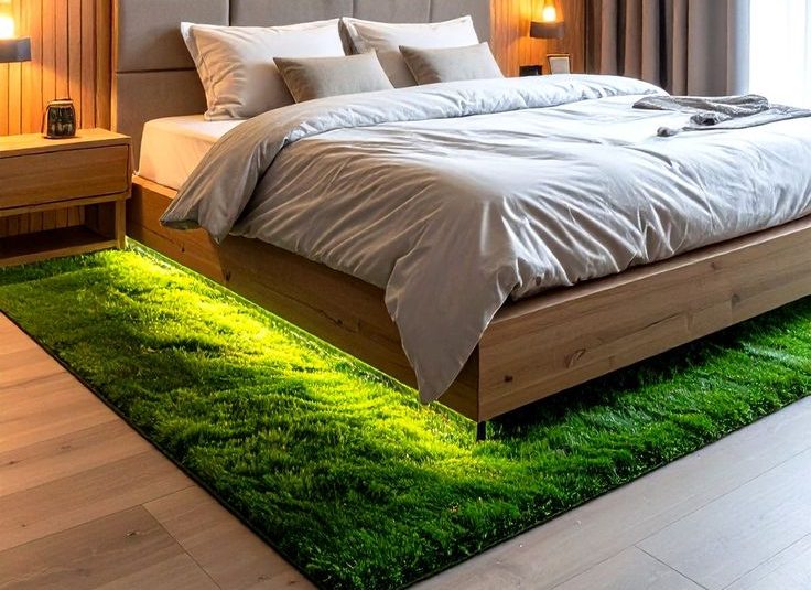 Intérieur d'un restaurant avec éclairage appliqué et décoration végétale.